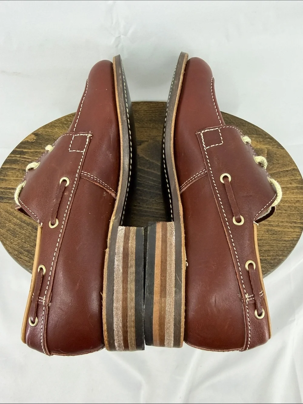 Unused! Vintage Foot Traits Boys Classic Brown Leather Loafers Boat Shoes, sz 5
